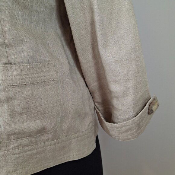 Marvin Richards Womens Tan Natural Linen Cropped Jacket Blazer Size M Vintage - Picture 11 of 15